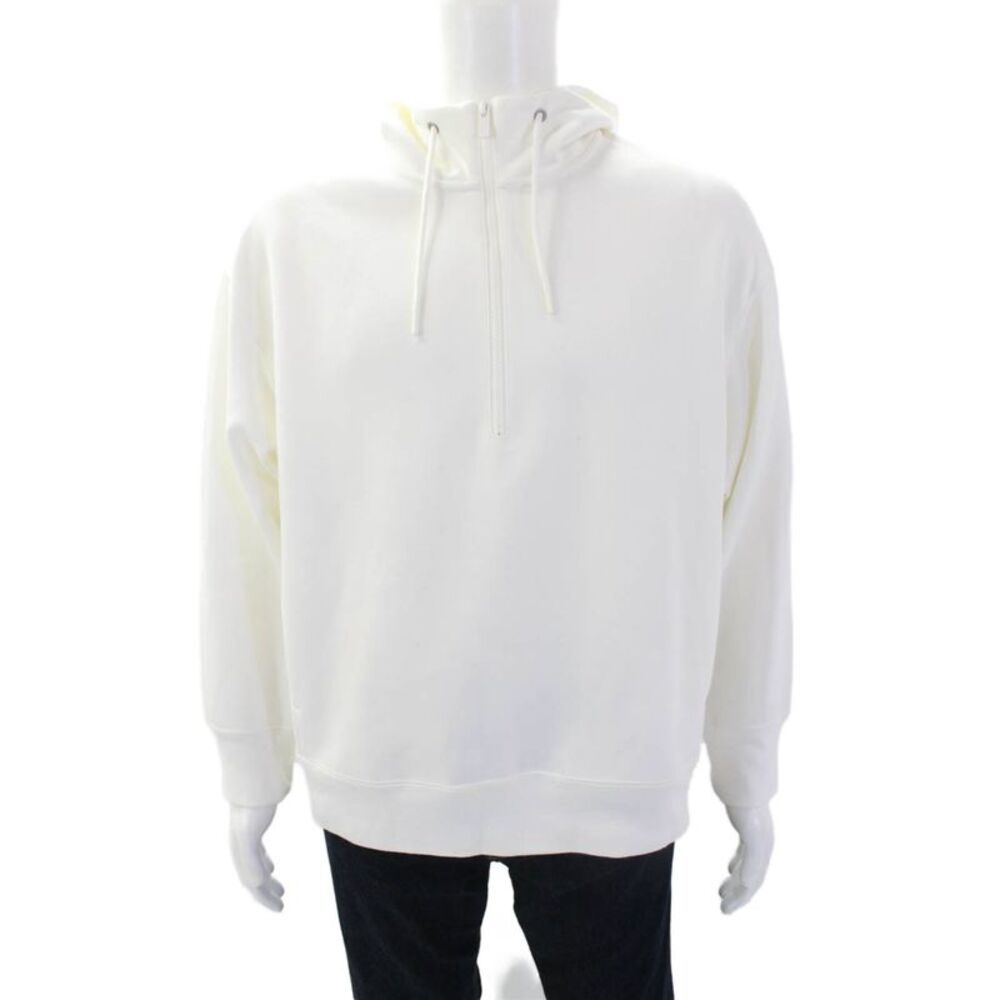+J Mens Pocketed High Neck Quarter Zip hooded Sweatshirt Solid White Size S